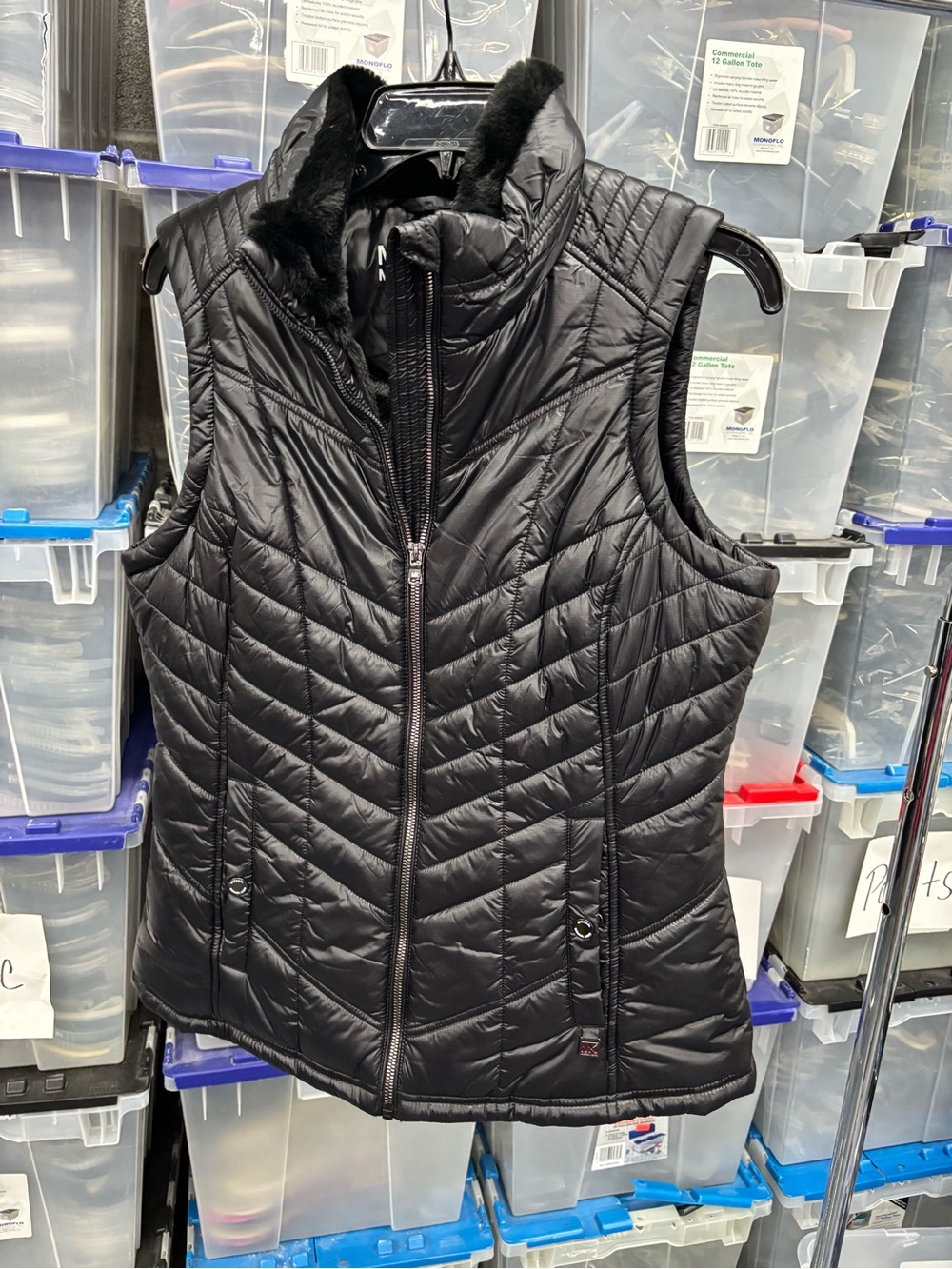 Michael Kors Black Quilted Faux-Fur Trim Puffer Vest